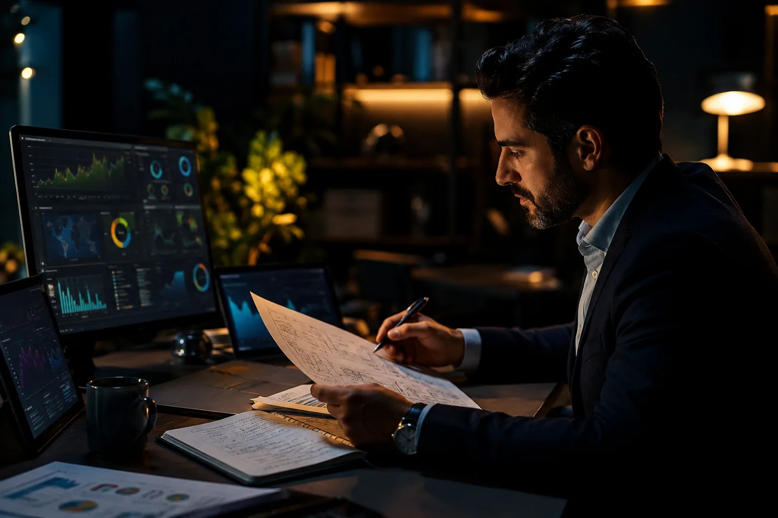 Business owner reviewing lead response numbers